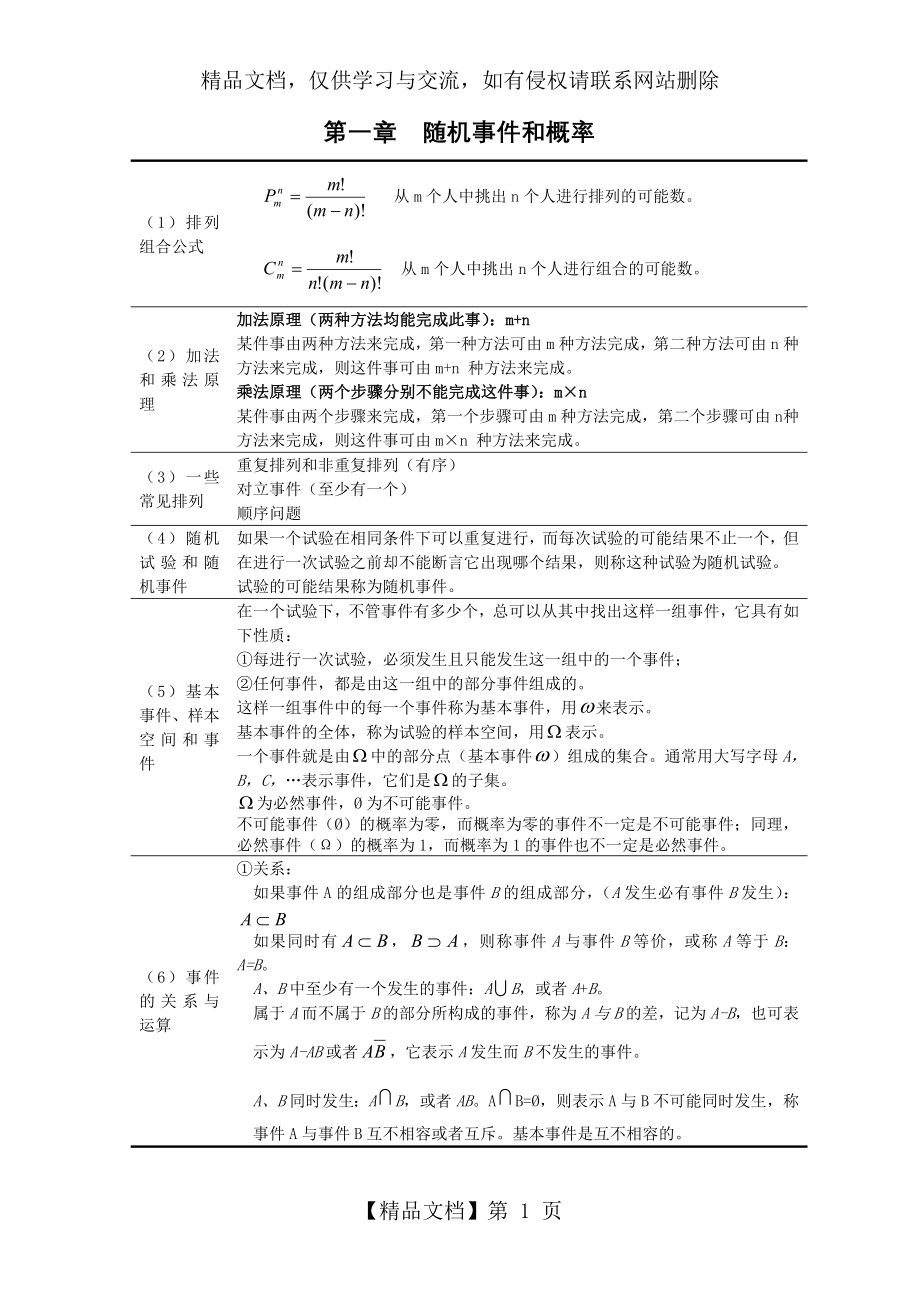 概率统计公式大全(复习重点).doc_第1页