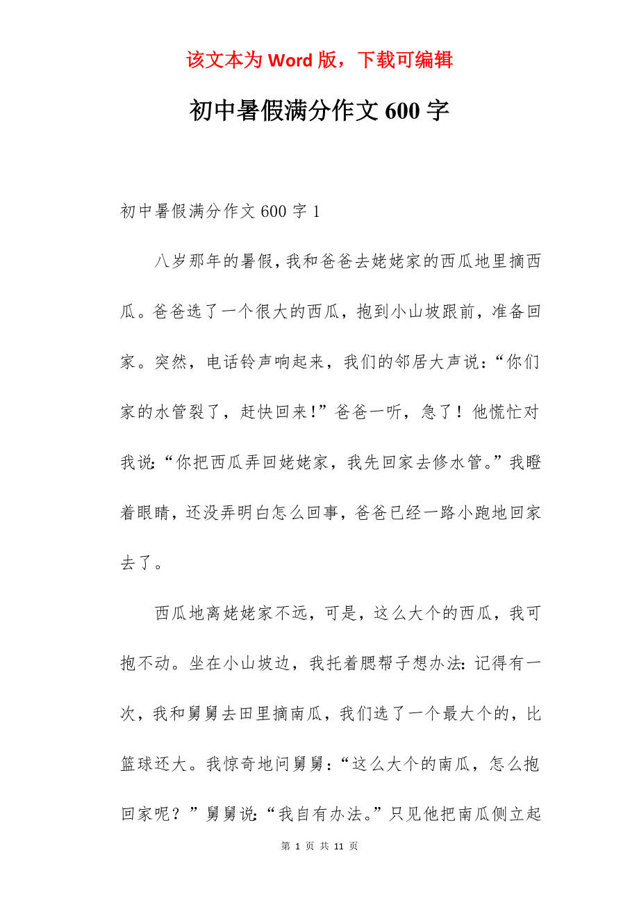 初中暑假满分作文600字.docx_第1页