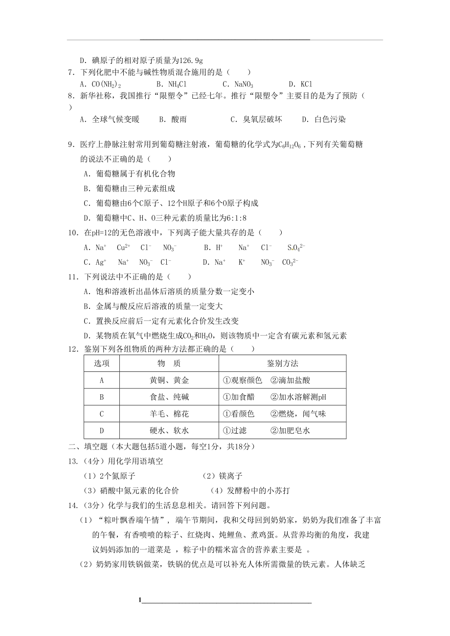 辽宁省盘锦市中考化学真题试题(含答案).doc_第2页