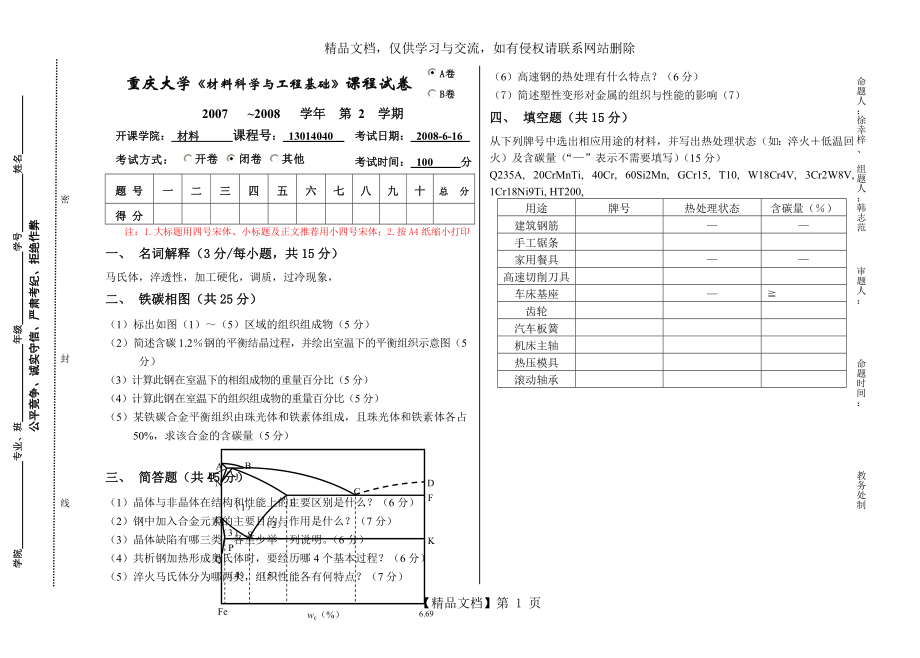 材料科学与工程A卷[1][1].doc_第1页