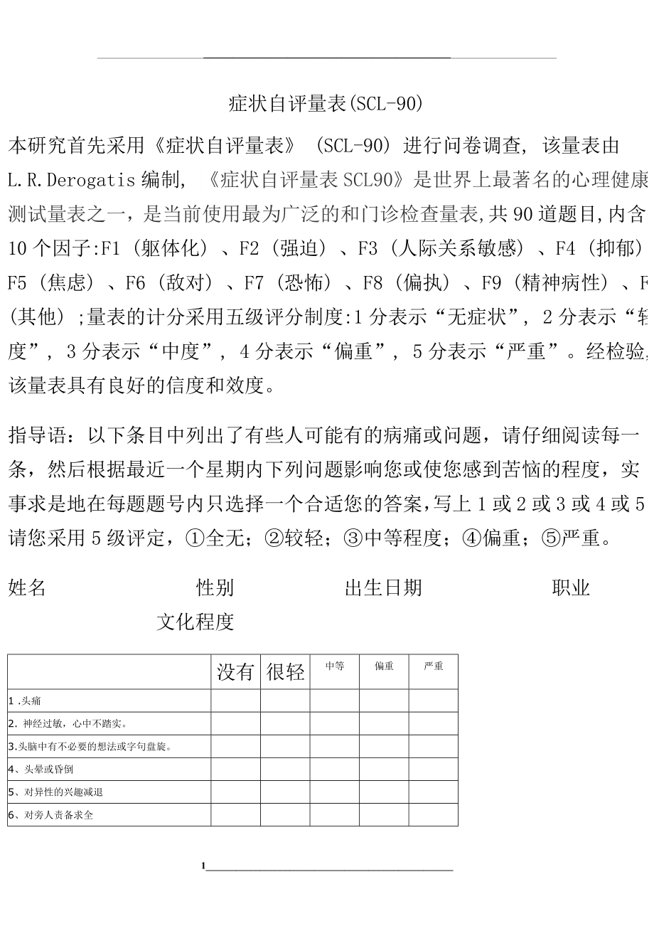 症状自评量表(SCL-90).doc_第1页