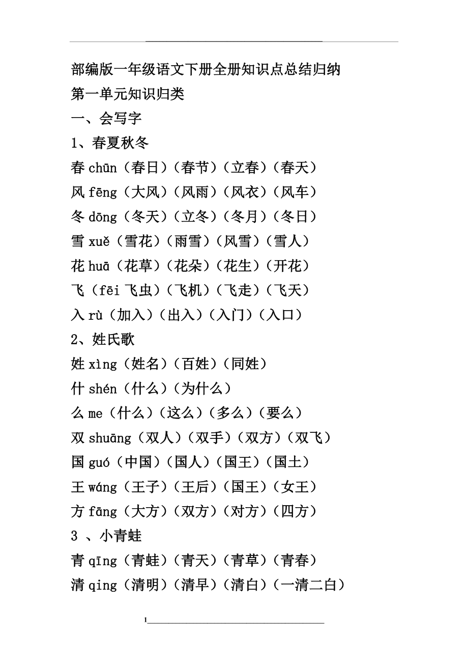 部编版一年级语文下册全册知识点总结归纳.docx_第1页