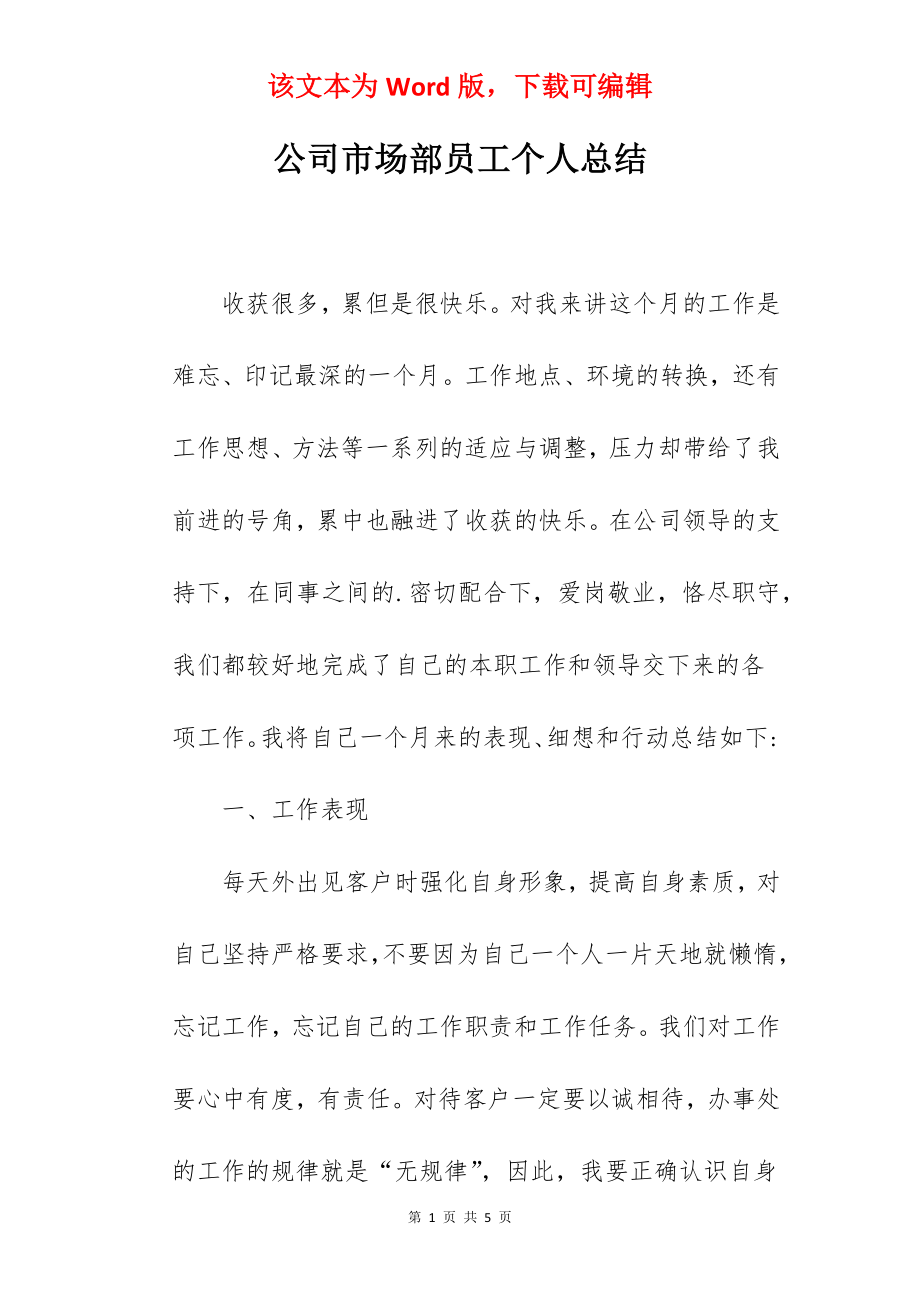 公司市场部员工个人总结.docx_第1页