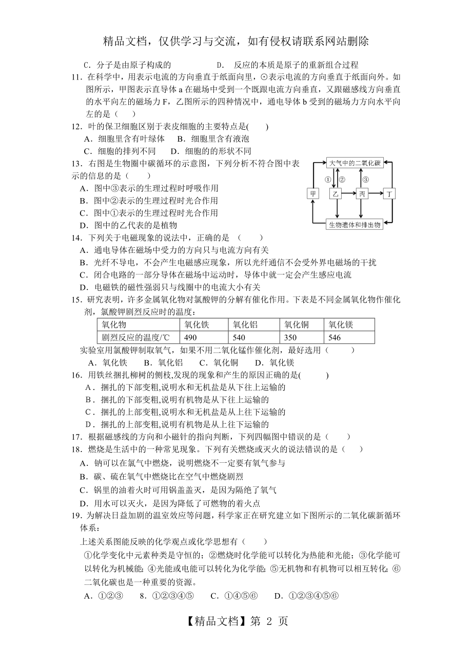 浙教版八年级下册科学试卷试题.doc_第2页