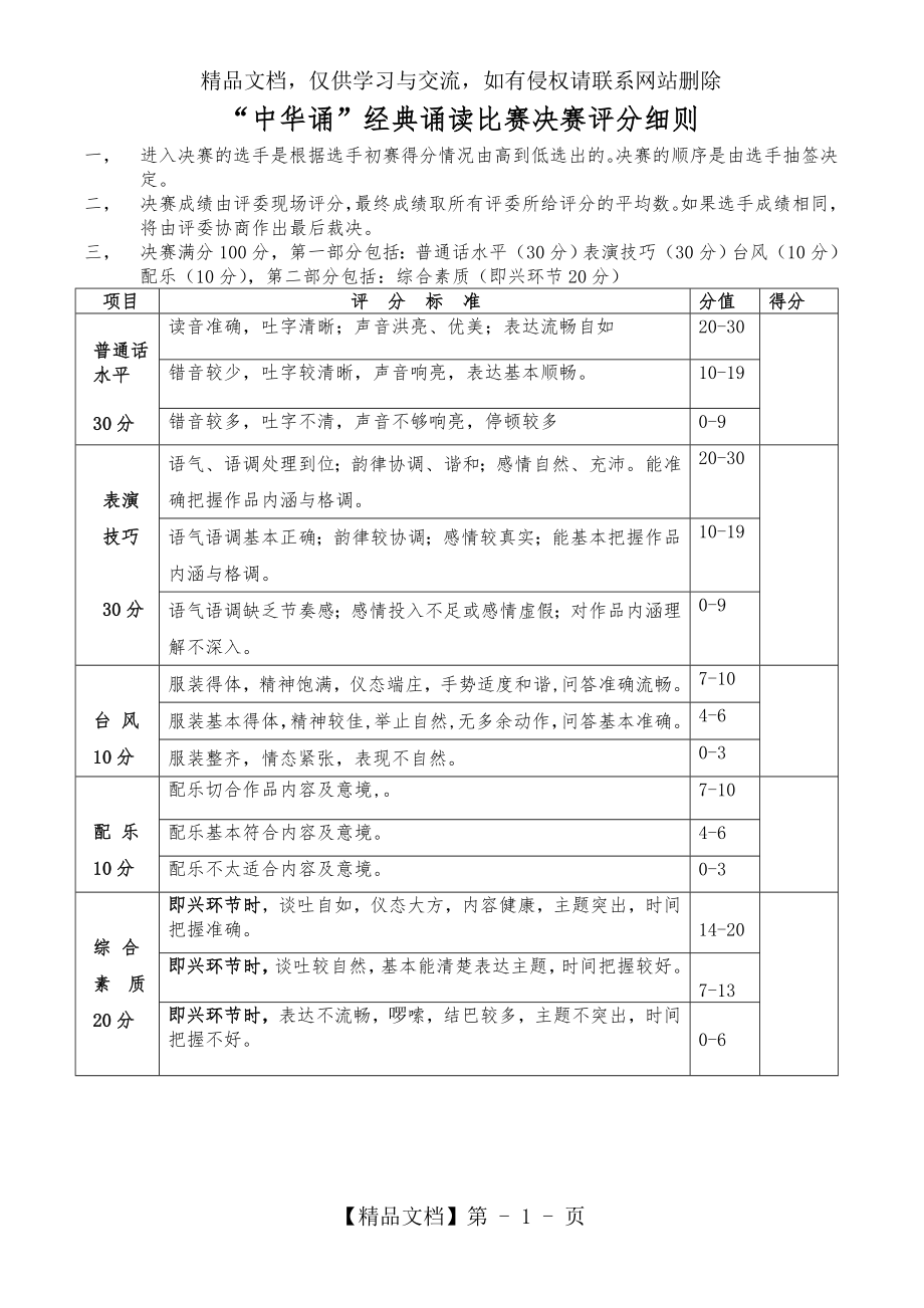 朗诵比赛评分细则(参考).doc_第1页