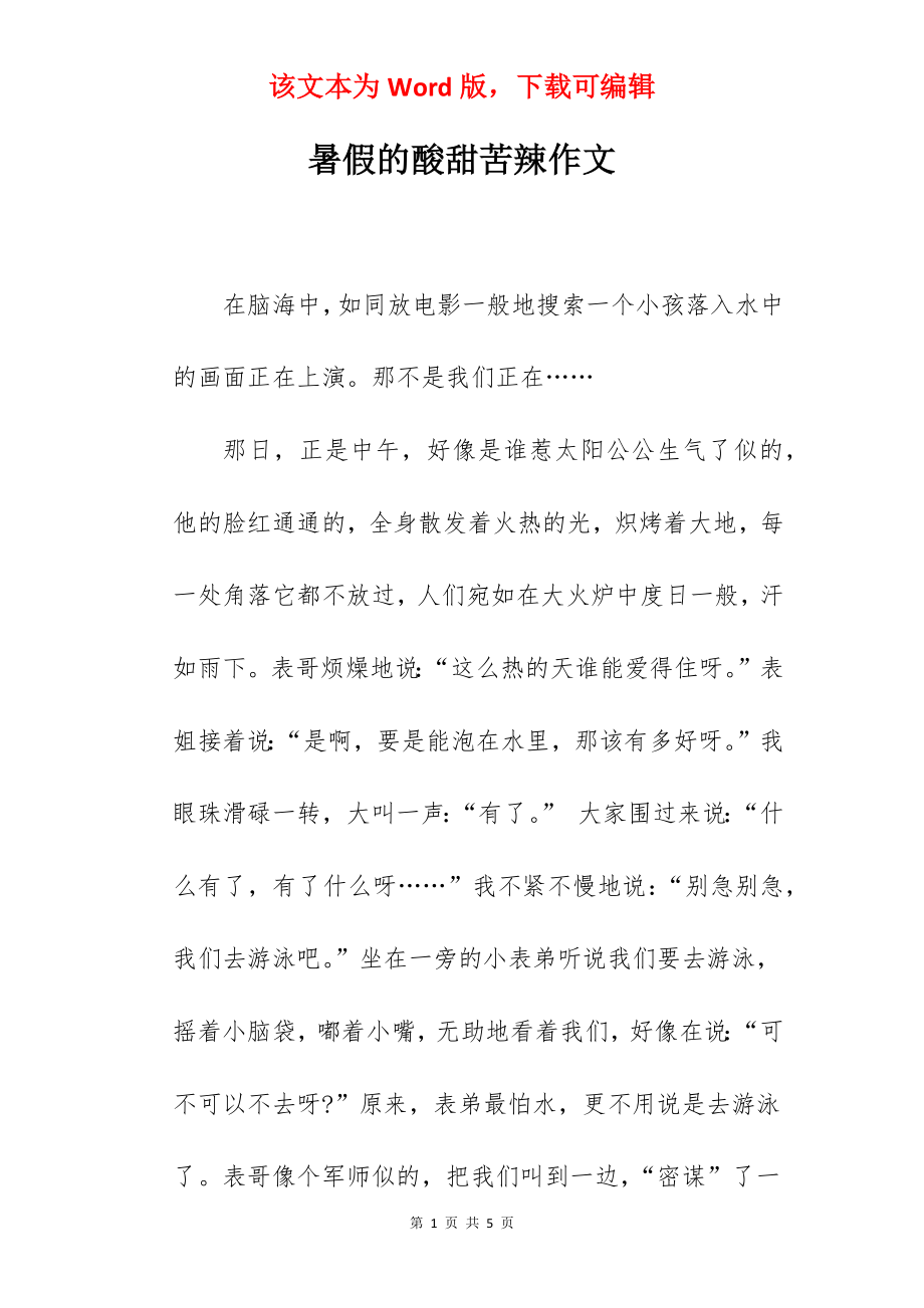 暑假的酸甜苦辣作文.docx_第1页