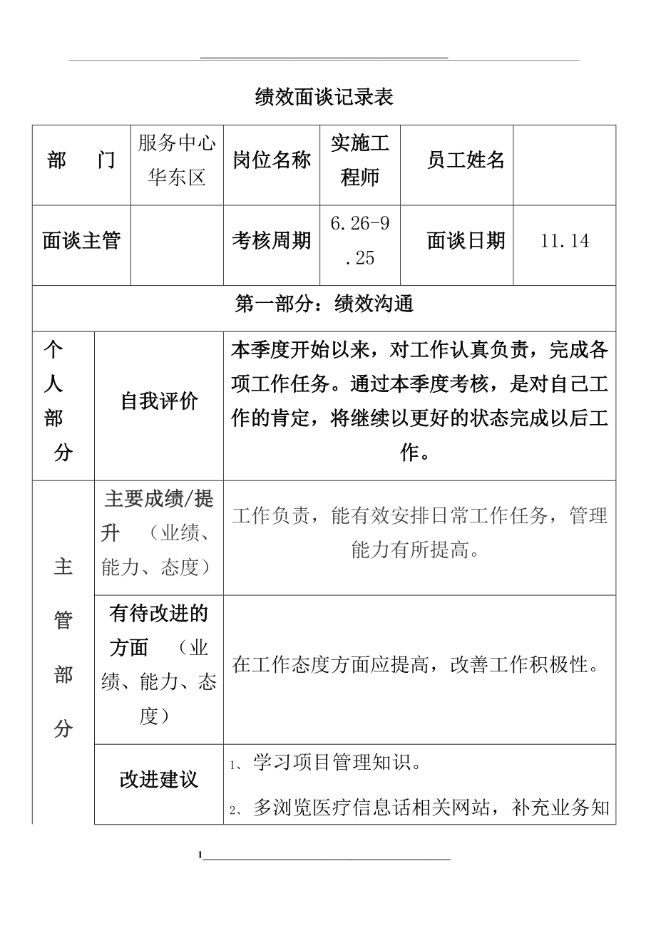 绩效面谈记录表.docx_第1页