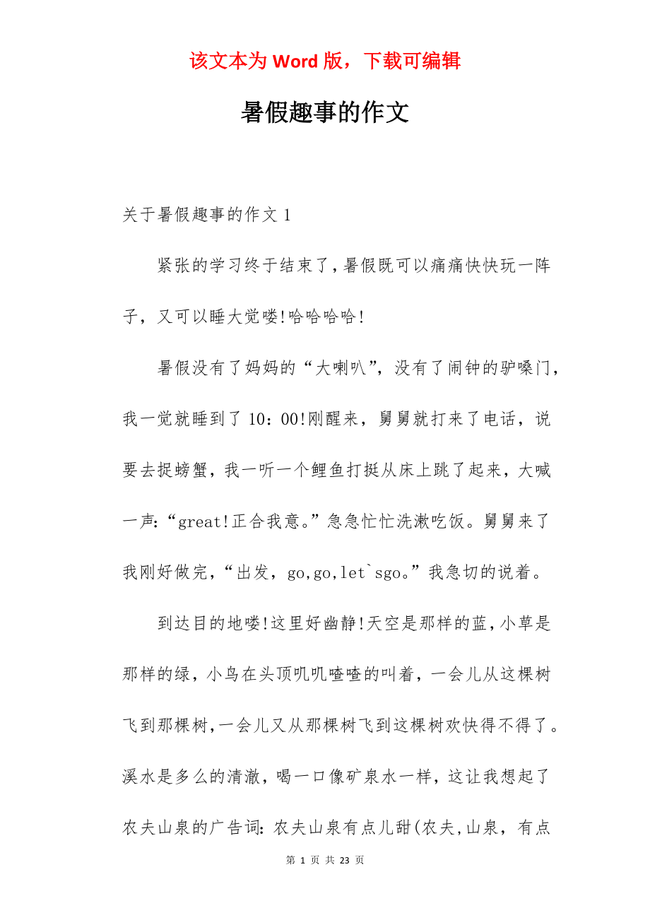 暑假趣事的作文.docx_第1页