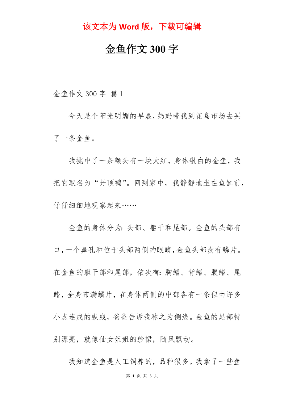 金鱼作文300字.docx_第1页