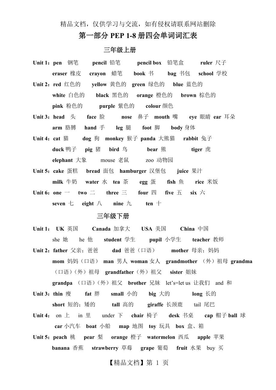 新版PEP三至六年级重点单词、句型.doc_第1页