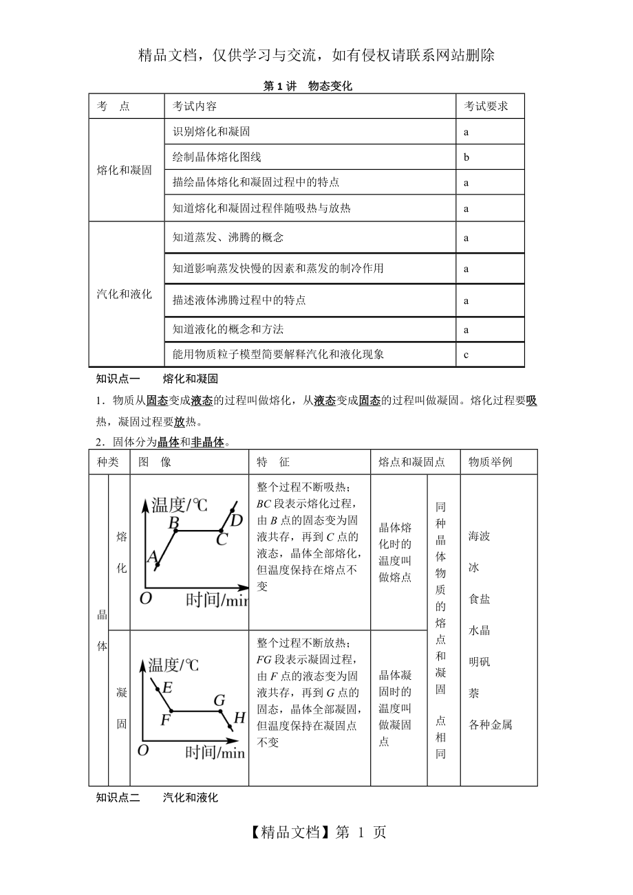 浙教版年初中科学中考知识点(一)物理部分.doc_第1页