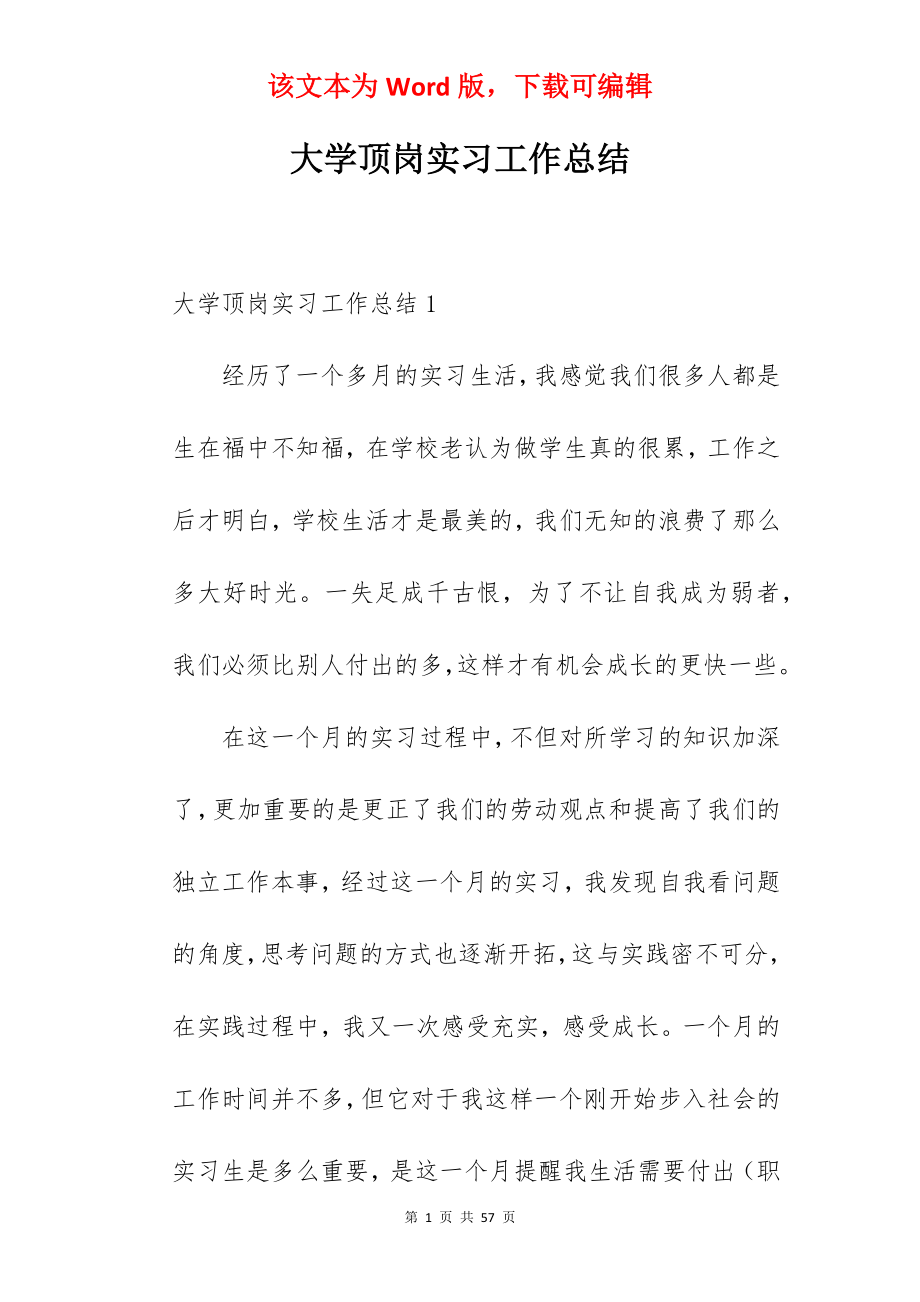 大学顶岗实习工作总结_1.docx_第1页