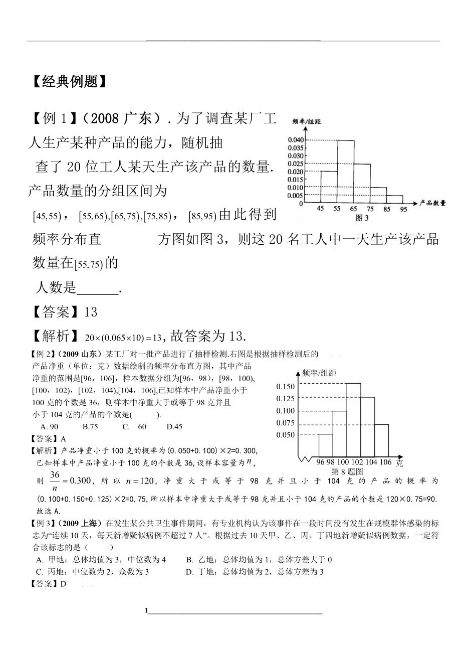 统计有关经典例题解析、及高考题50道-带答案.doc_第1页