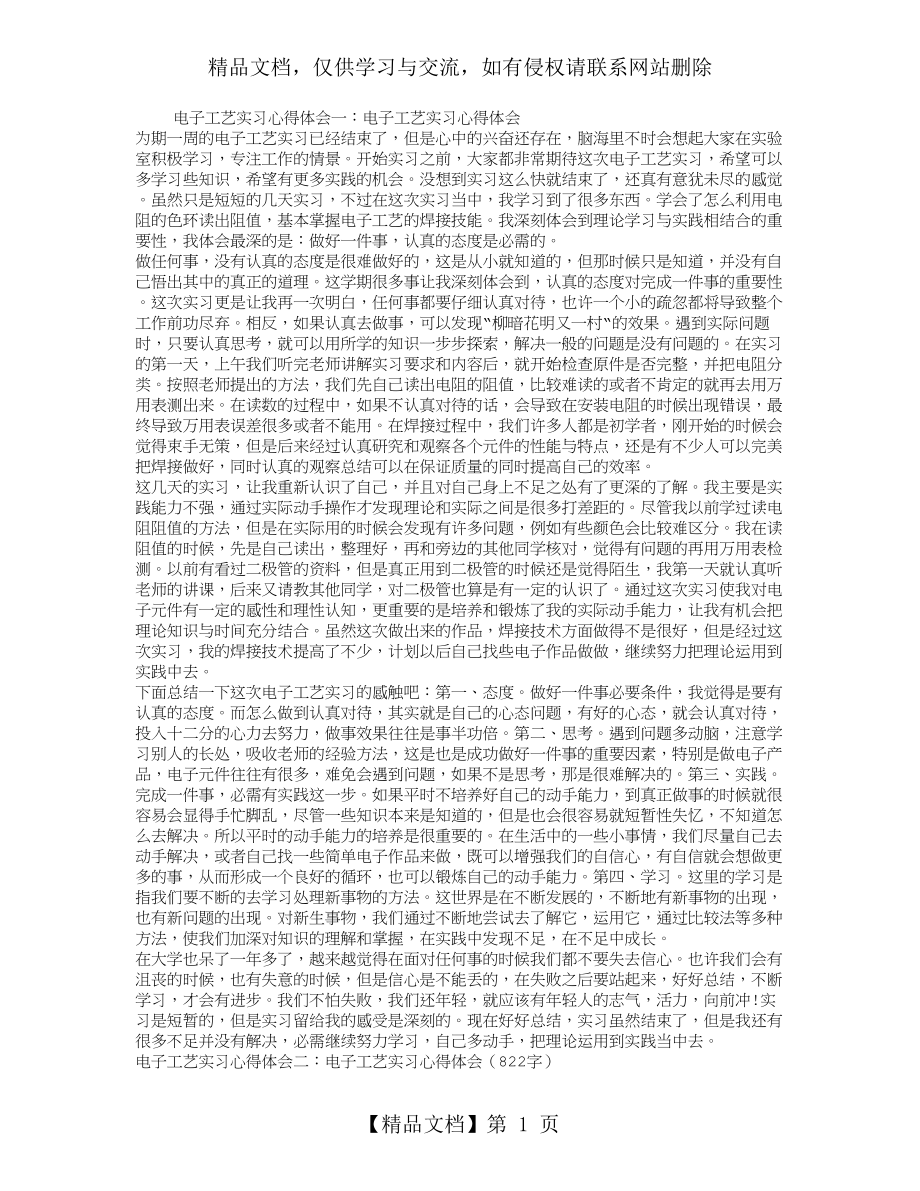 电子工艺实习心得体会(精选5篇).doc_第1页