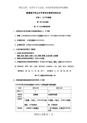 普通高中学业水平考试生物考试知识点(修订版).doc