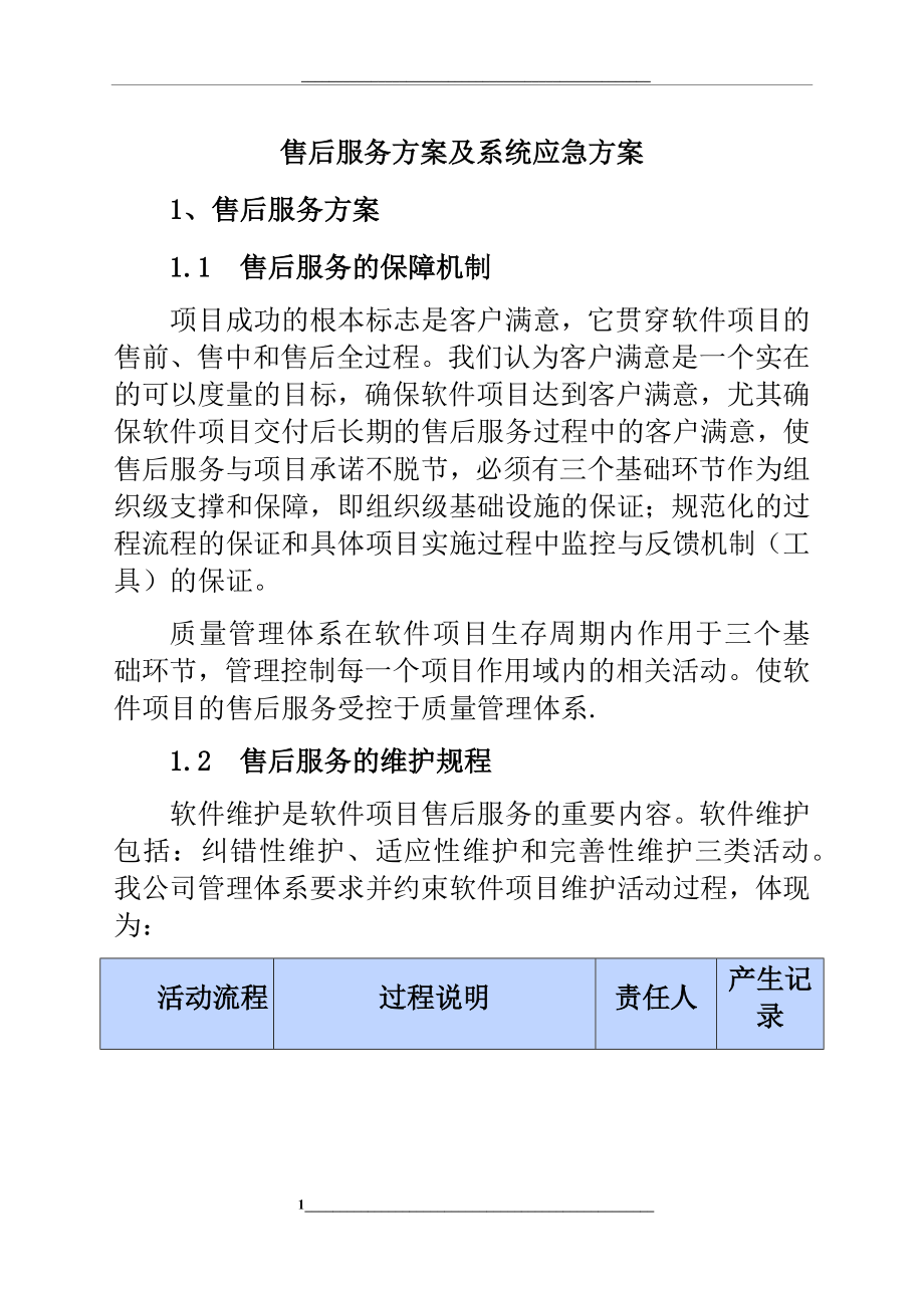 软件项目售后服务与培训方案.docx_第1页