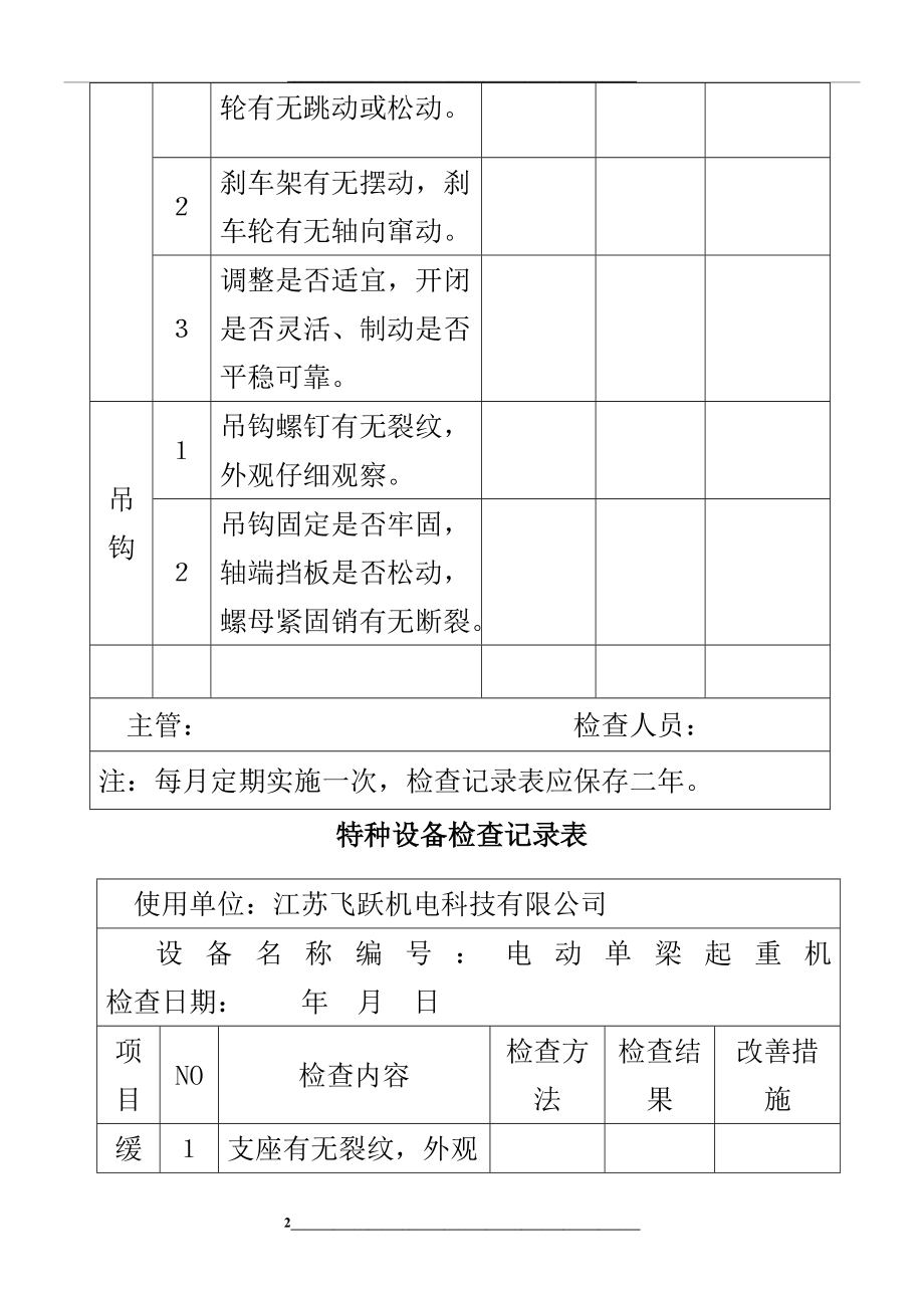 特种设备维护保养检查记录表格模板.doc_第2页