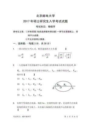 2017年北京邮电大学考研专业课试题805物理学.pdf