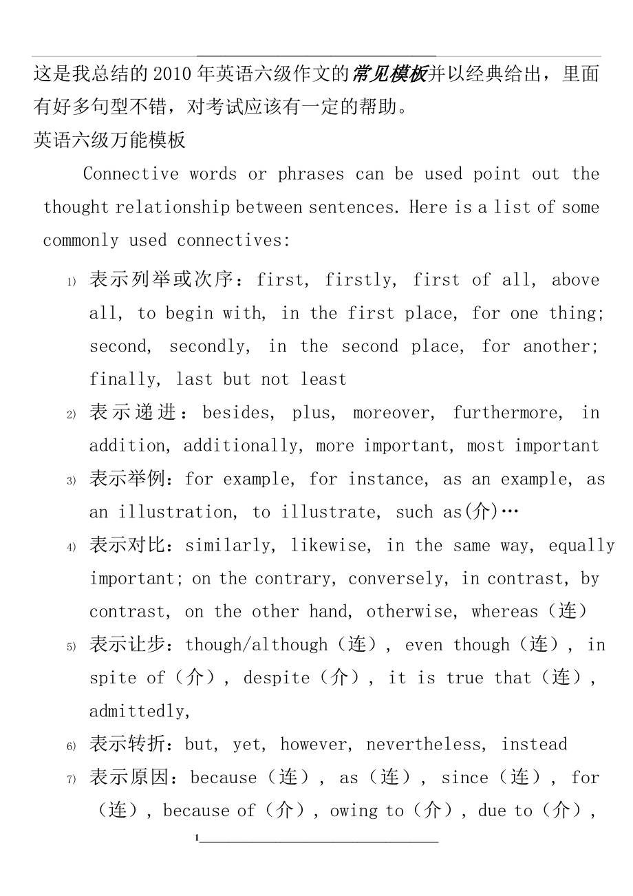 英语六级作文高分万能模板及高分句式大汇总.doc_第1页