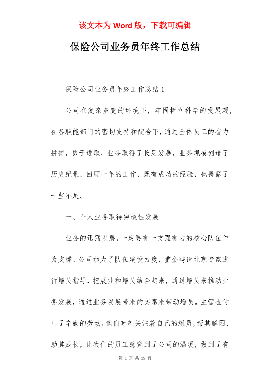 保险公司业务员年终工作总结.docx_第1页