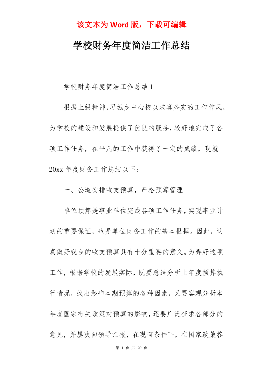 学校财务年度简洁工作总结.docx_第1页