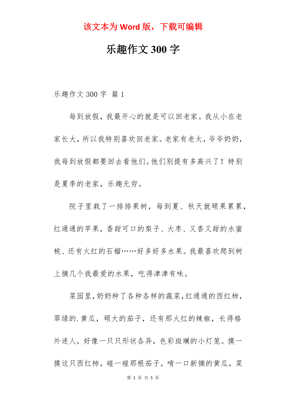 乐趣作文300字.docx_第1页