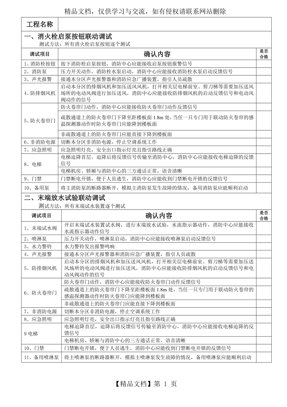 消防联动调试记录表(通用).doc_第1页