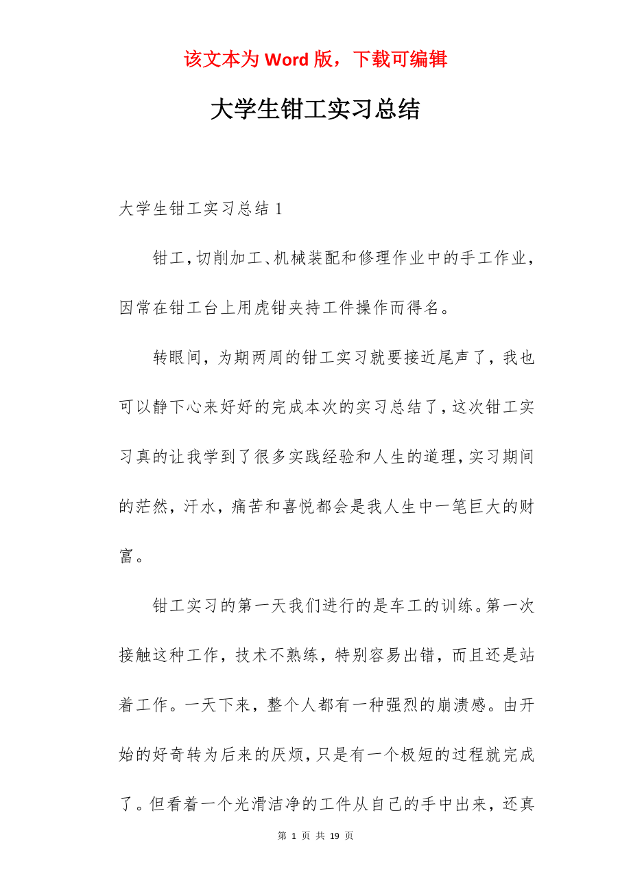 大学生钳工实习总结.docx_第1页