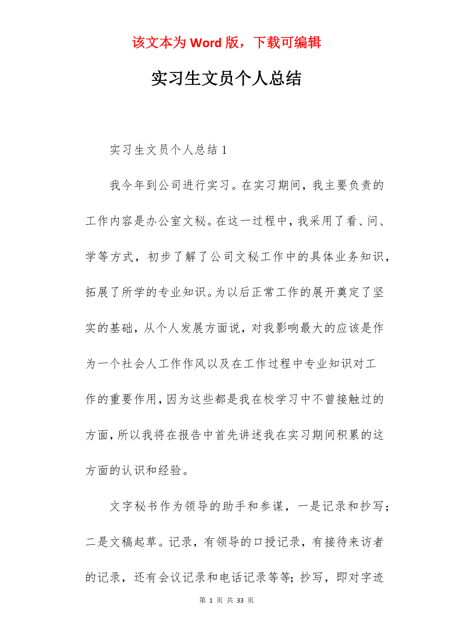 实习生文员个人总结.docx_第1页