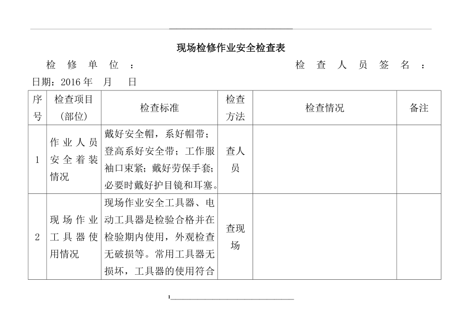 现场检修作业安全检查表.doc_第1页