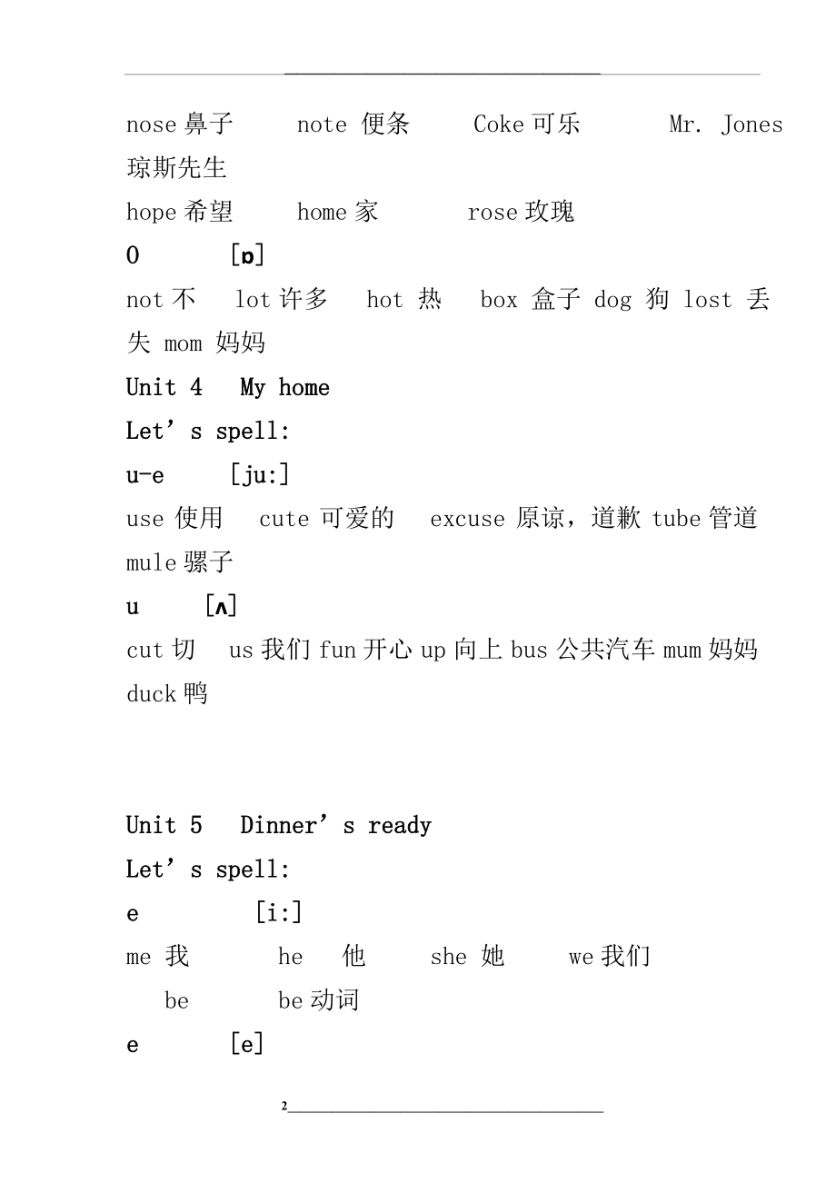 版pep小学四年级英语上册let's-spell元音字母发音复习.doc_第2页