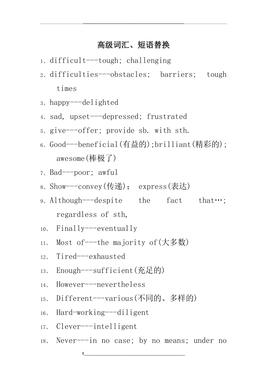 高中英语作文高级词汇替换.doc_第1页