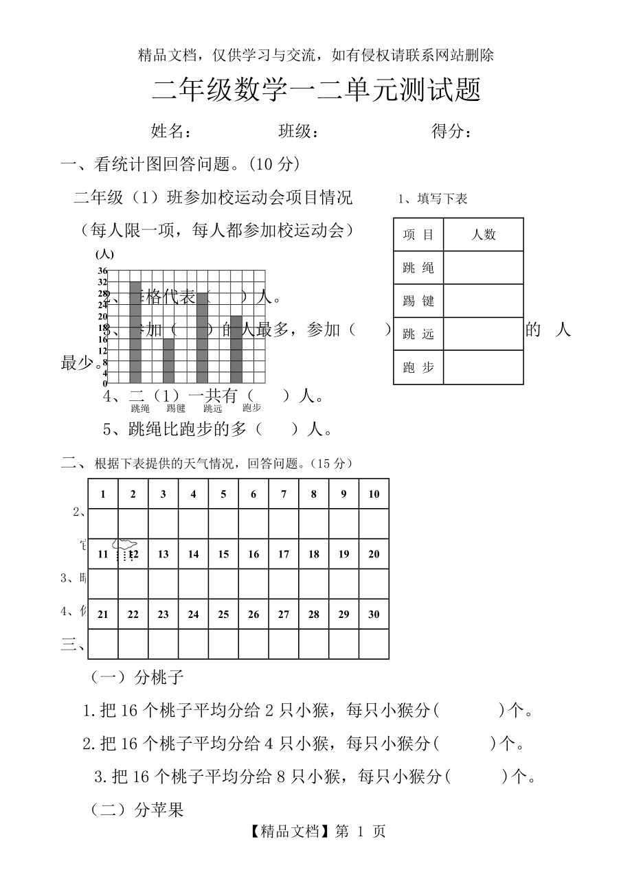 新人教版小学二年级数学下册一二单元练习题.doc_第1页