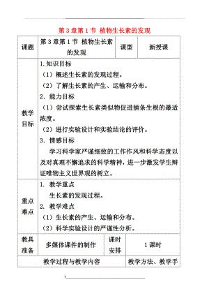 高中生物-第3章-第1节《植物生长素的发现》教案-新人教版必修3.docx