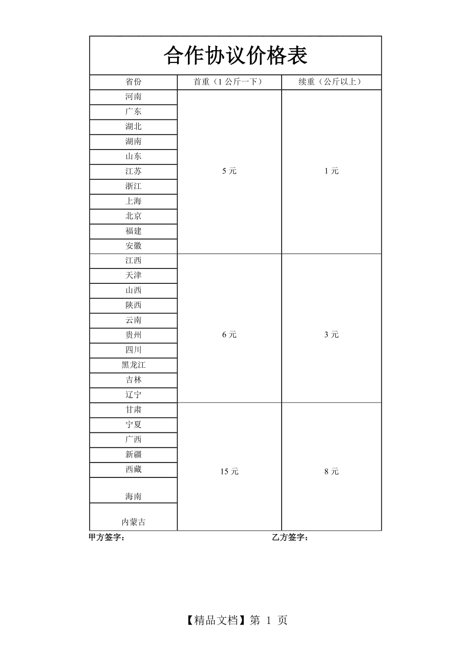 百世汇通快递合作协议价格表.doc_第1页