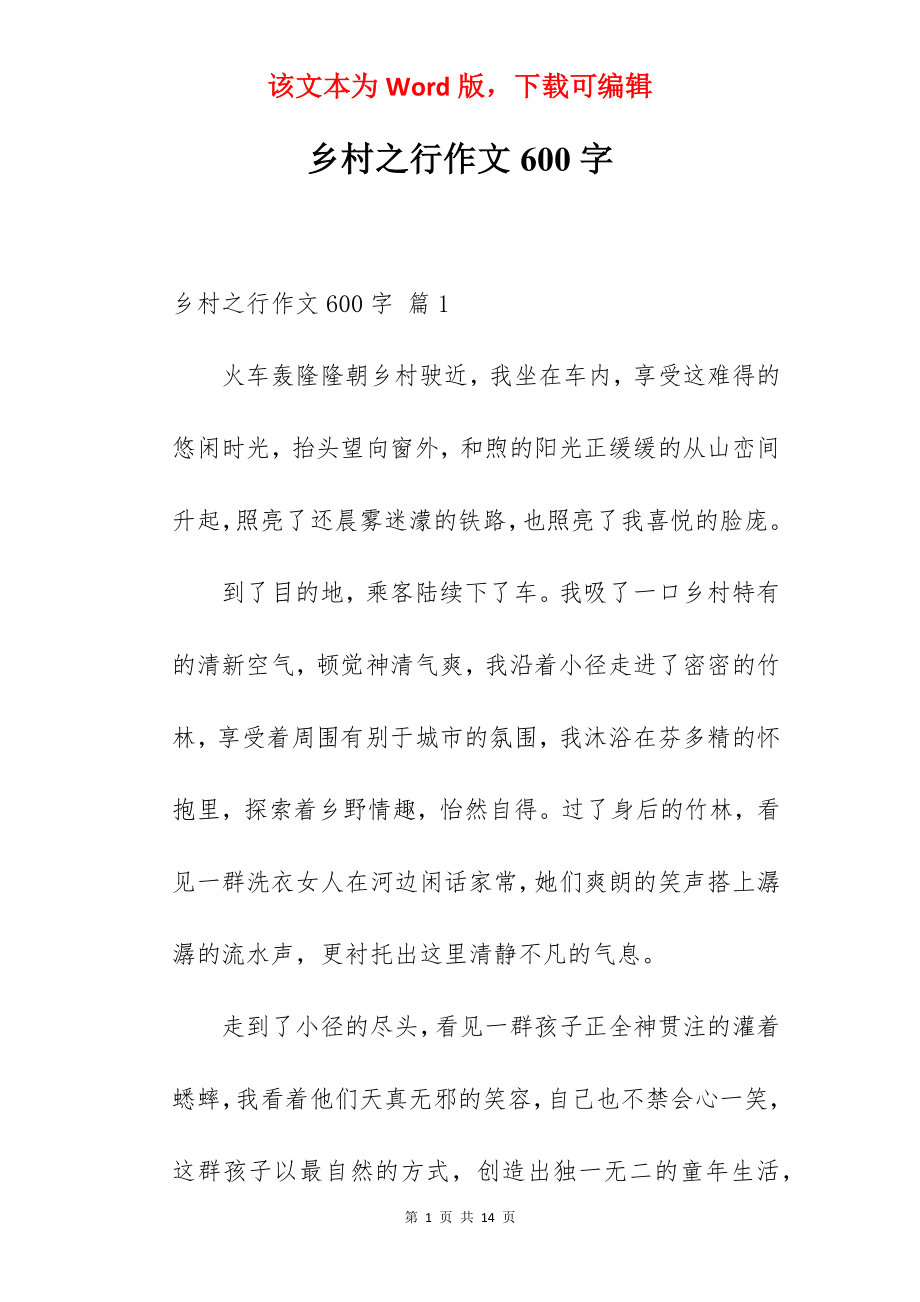 乡村之行作文600字.docx_第1页