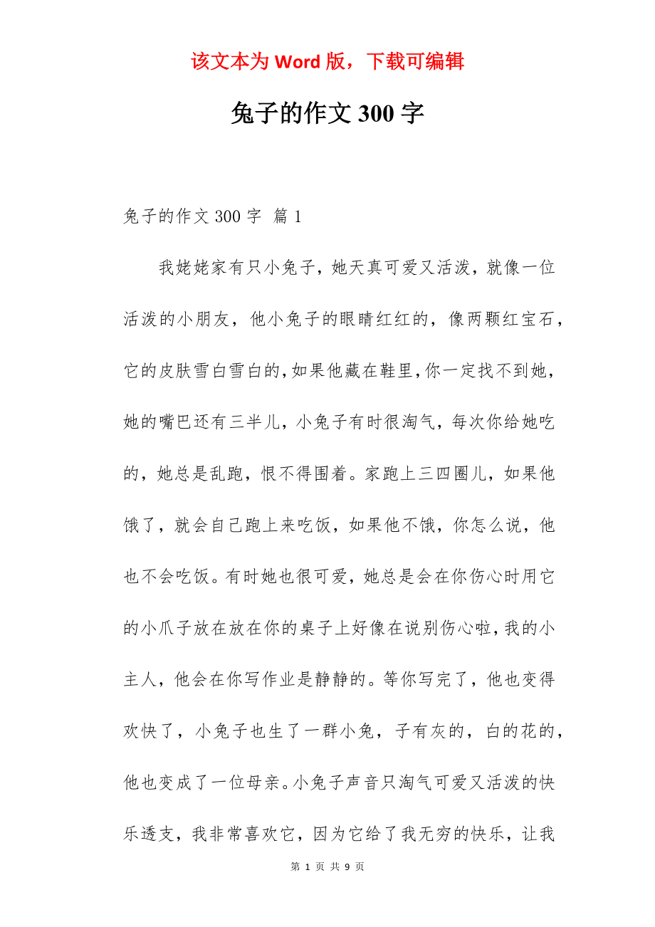 兔子的作文300字.docx_第1页