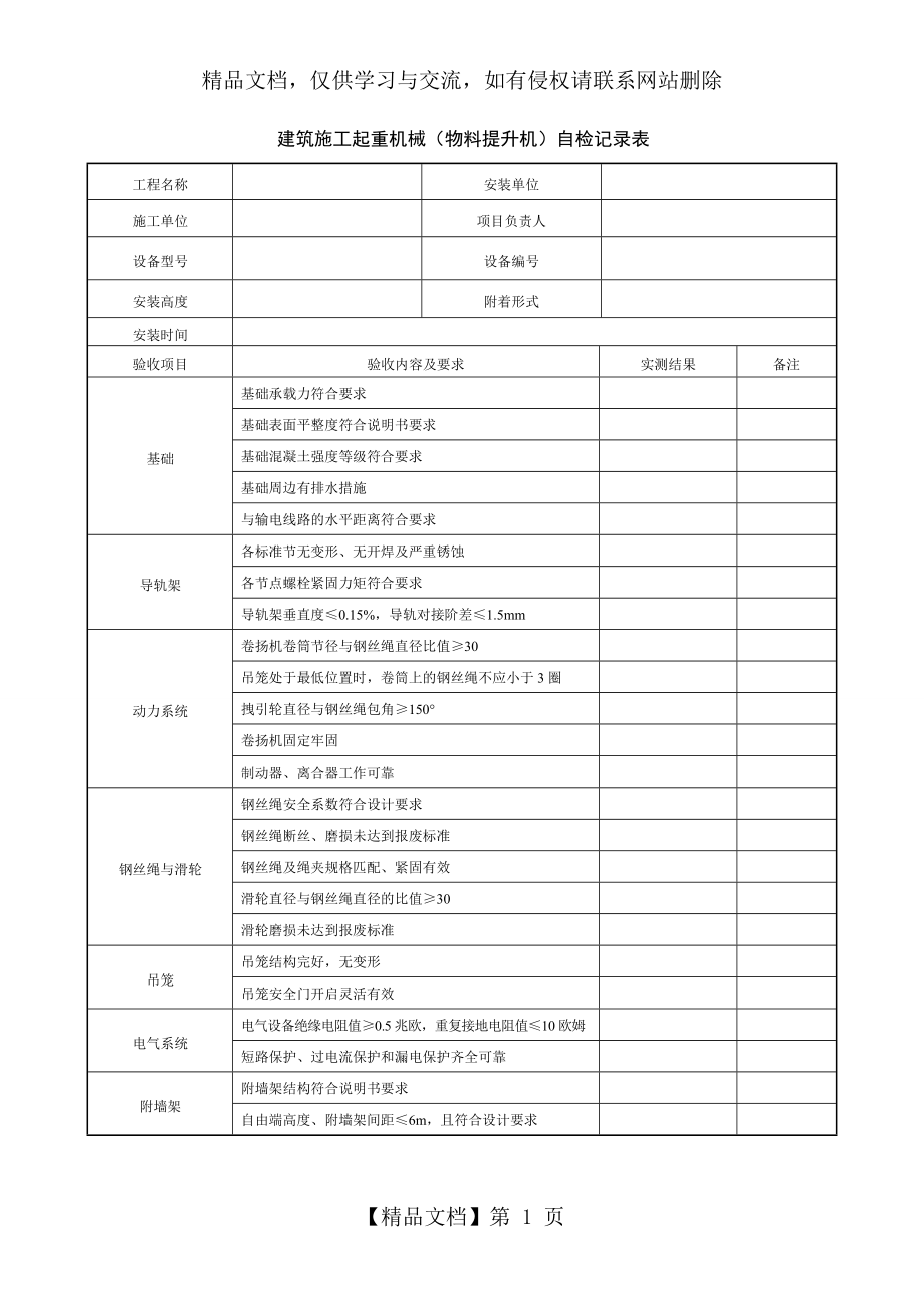 物料提升机安装验收记录表.doc_第1页