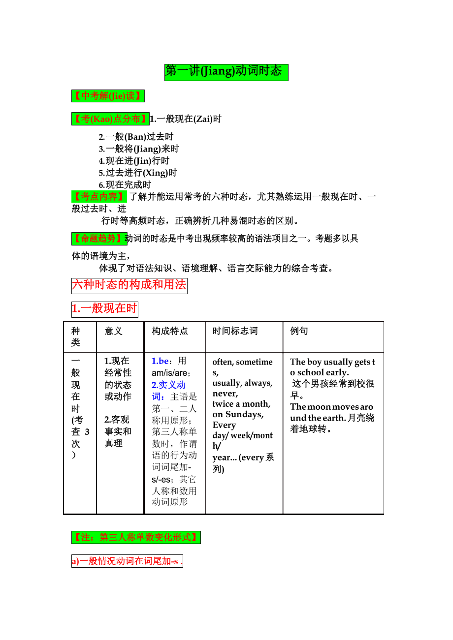 中考英语专题 时态和语态.docx_第1页