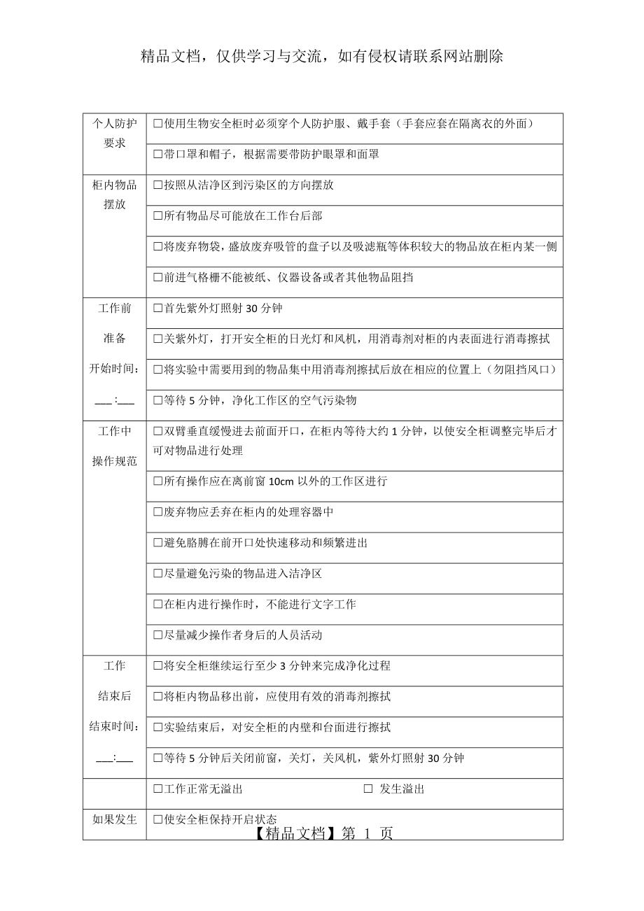 生物安全柜使用记录表.docx_第1页