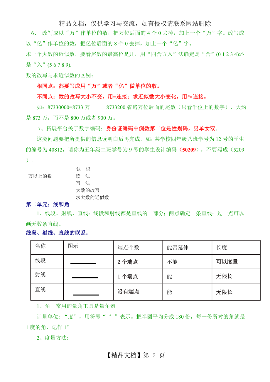 新青岛版四年级数学上册全册知识点归纳材料.doc_第2页