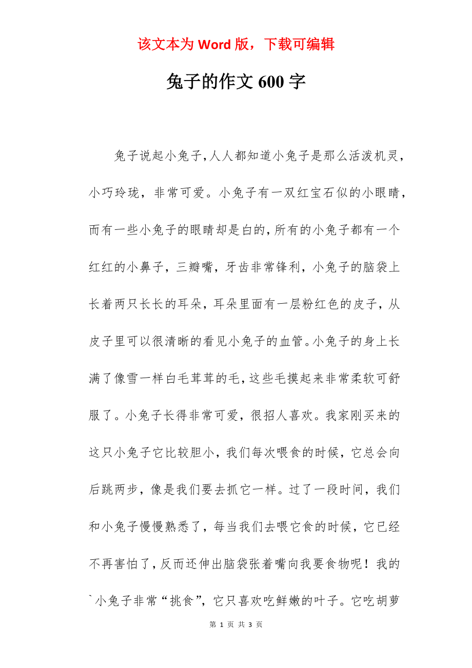 兔子的作文600字.docx_第1页