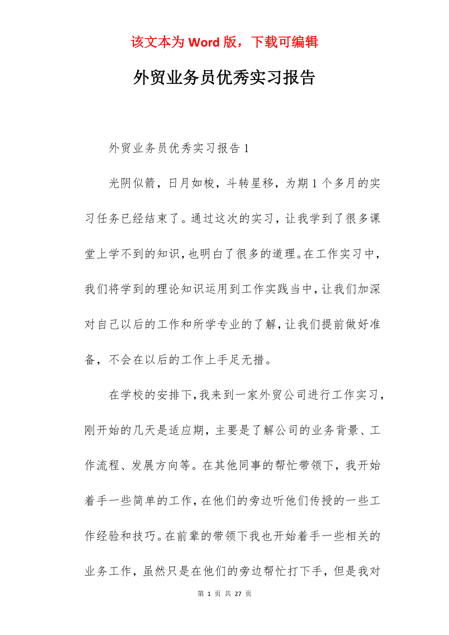 外贸业务员优秀实习报告.docx_第1页