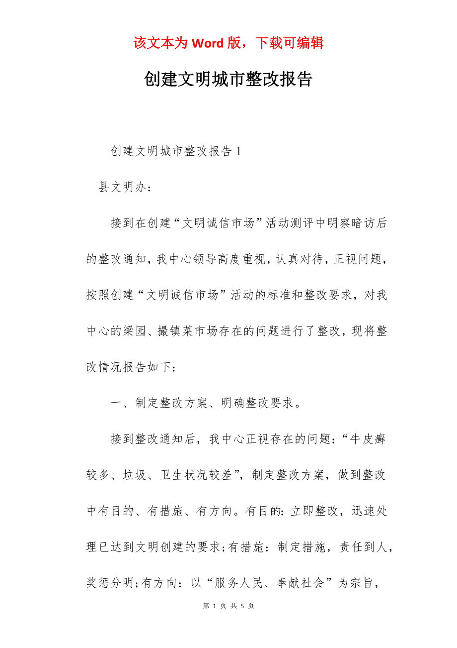 创建文明城市整改报告.docx_第1页