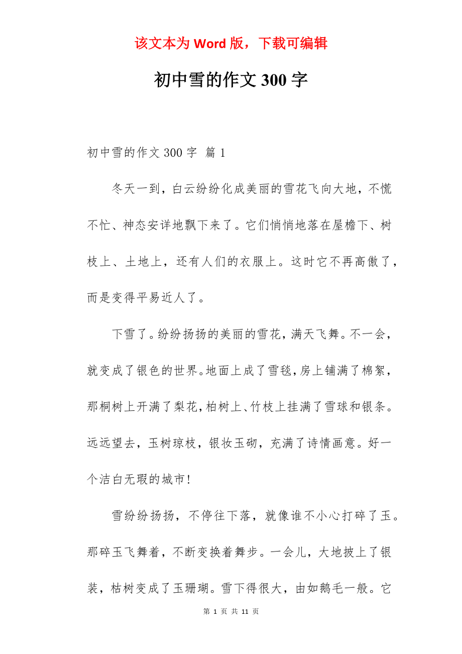 初中雪的作文300字.docx_第1页