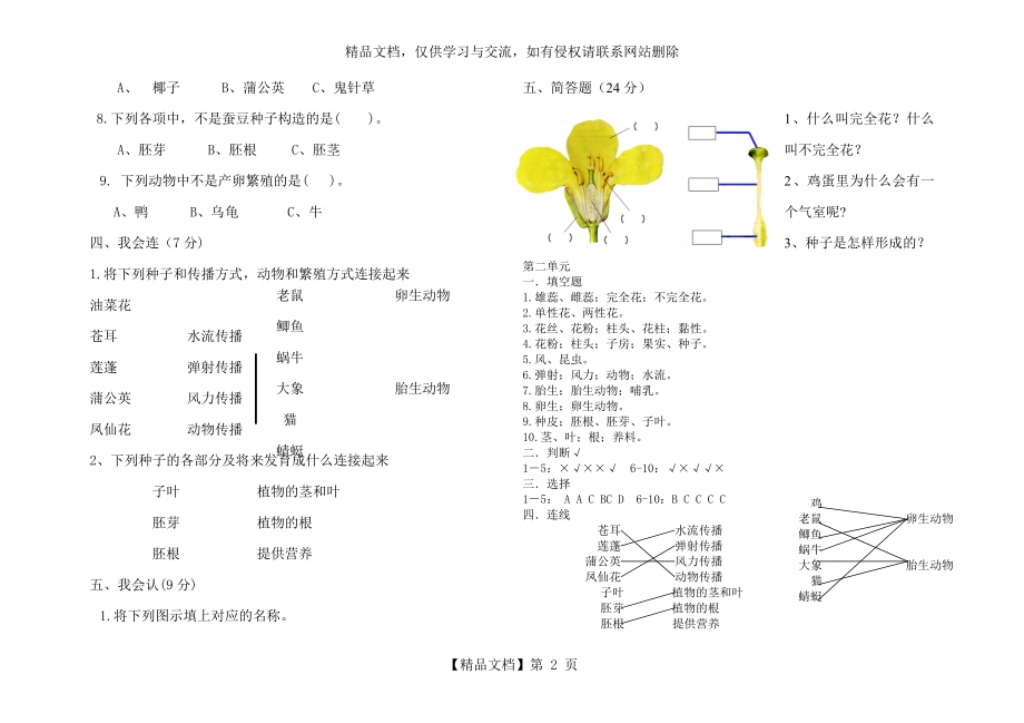 教科版四年级科学下册第二单元测试题.doc_第2页