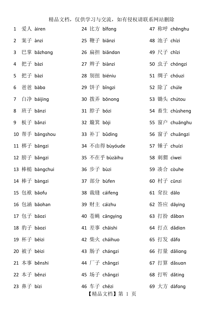 普通话水平测试常见轻声词语表.docx_第1页