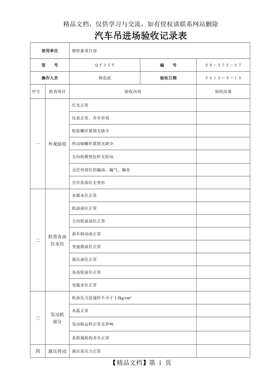 汽车吊验收记录.doc_第1页