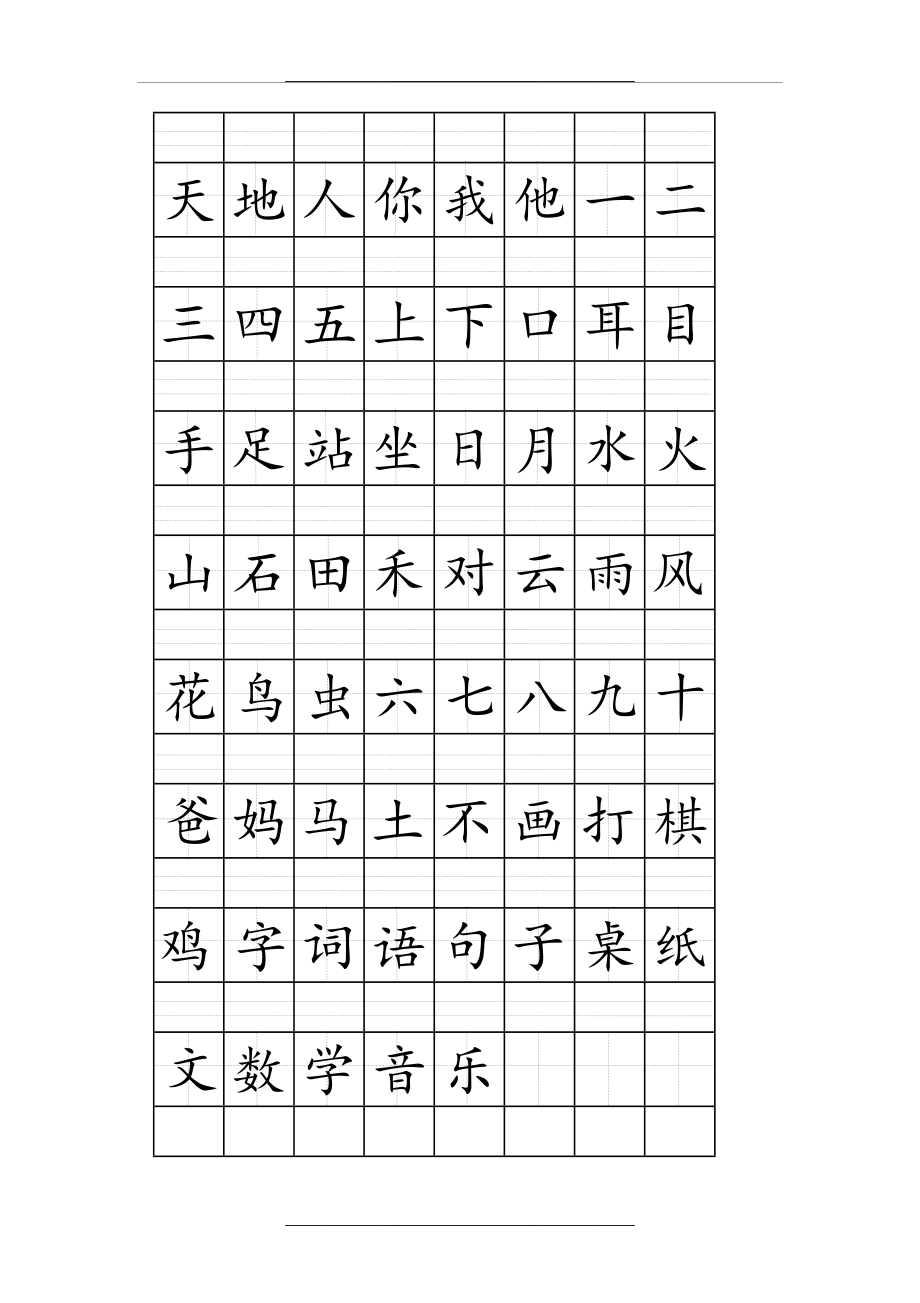 1-部编人教版语文一年级上册丨注音版田字格生字表打印.doc_第1页