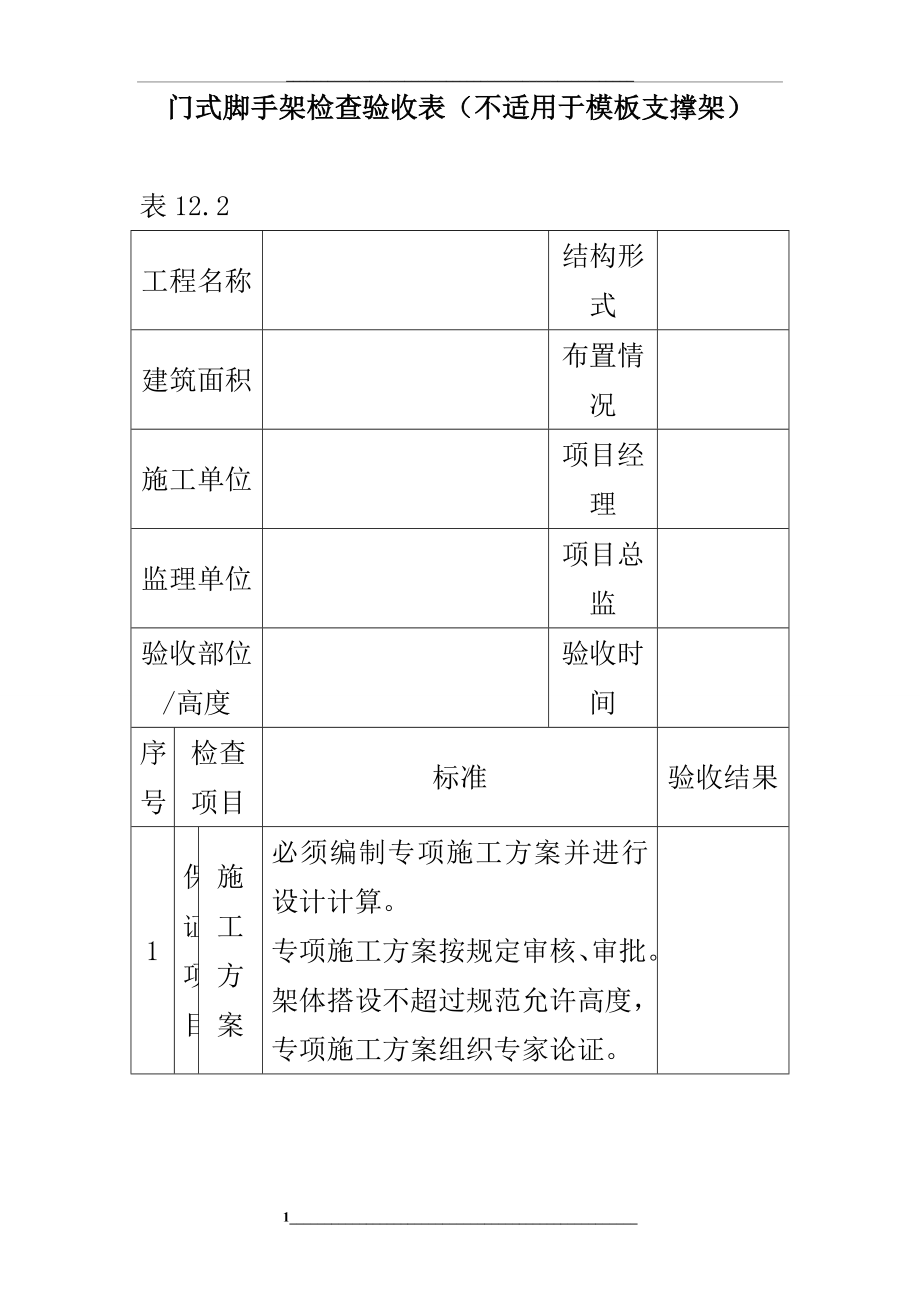 门式脚手架检查验收表.doc_第1页